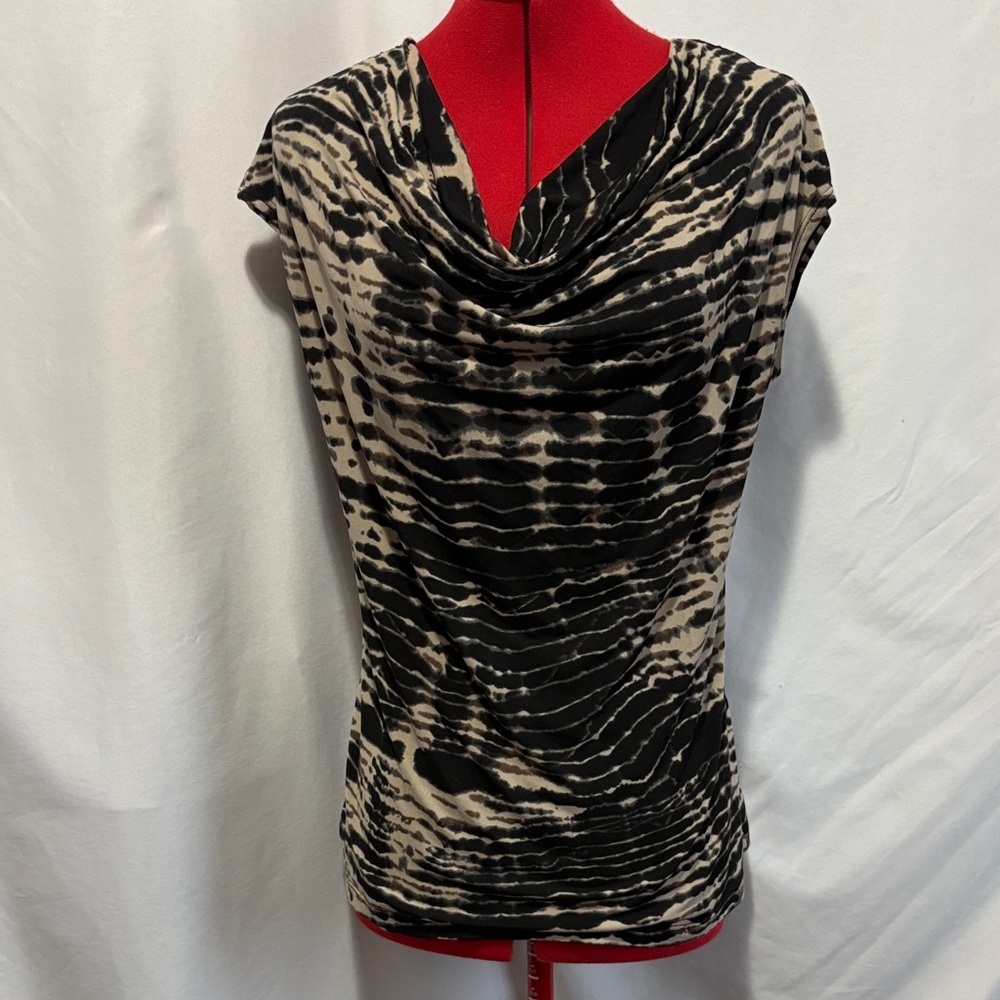 Susan Lawrence Black and Cream Cowl Neck Blouse MM63